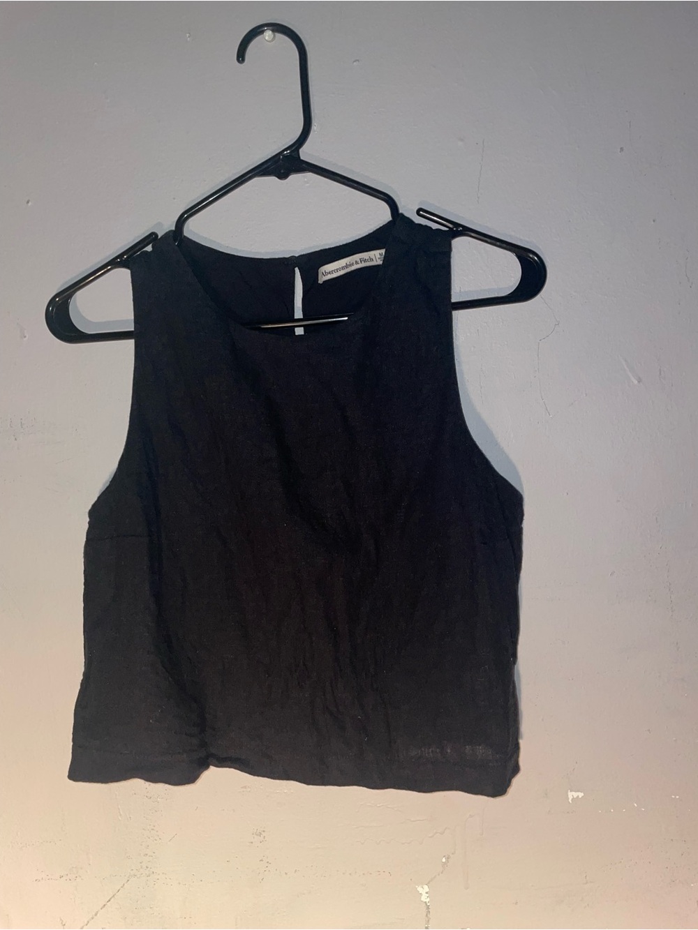 Abercrombie & Fitch Black Sleeveless Linen-Blend Crop Top